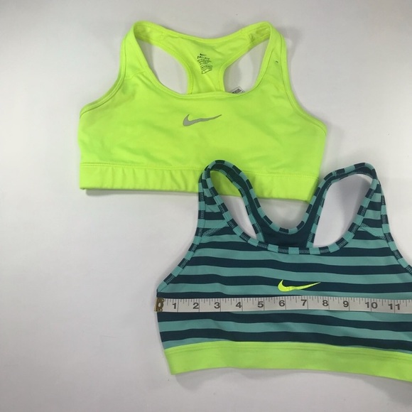 2 Nike Sport Bra Bundle Neon Yellow Striped Small - Picture 2 of 8